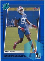 2021 Panini Donruss Rated Rookie Blue Press Proof #344 Greg Rousseau RC BILLS